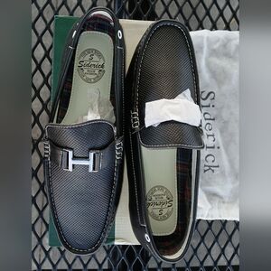 New Mens Siderick Black Learher Loafers Size 12